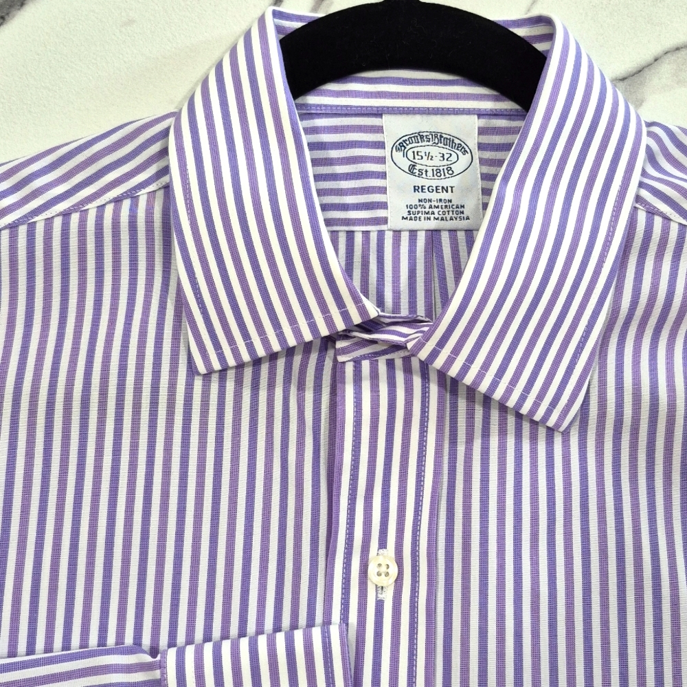 EUC Brooks Brothers Regent Dress Shirt 15.5 Purple Stripe.
